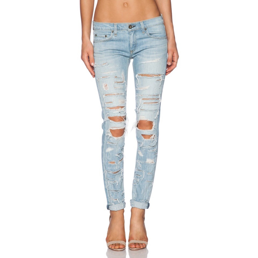 Rag & Bone 27" The Dre Boyfriend Light Blue Wash Thrasher Skinny Jeans